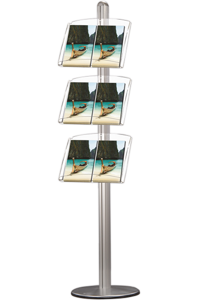 MULTISTAND 5 Enkeltsidet 3 x akrylhylder Alu